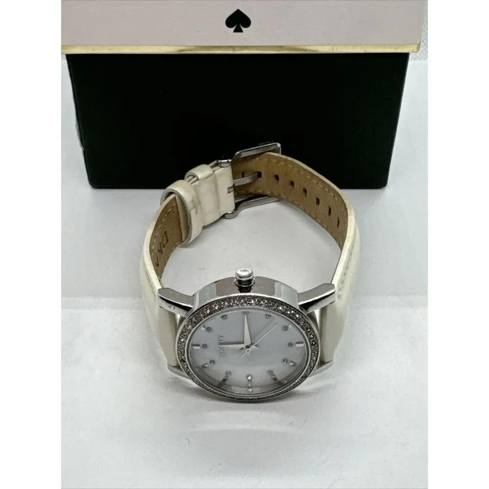 DNKY NY-8015 Women's White Leather Analog Dial Quartz Genuine Wrist Watch JNA175